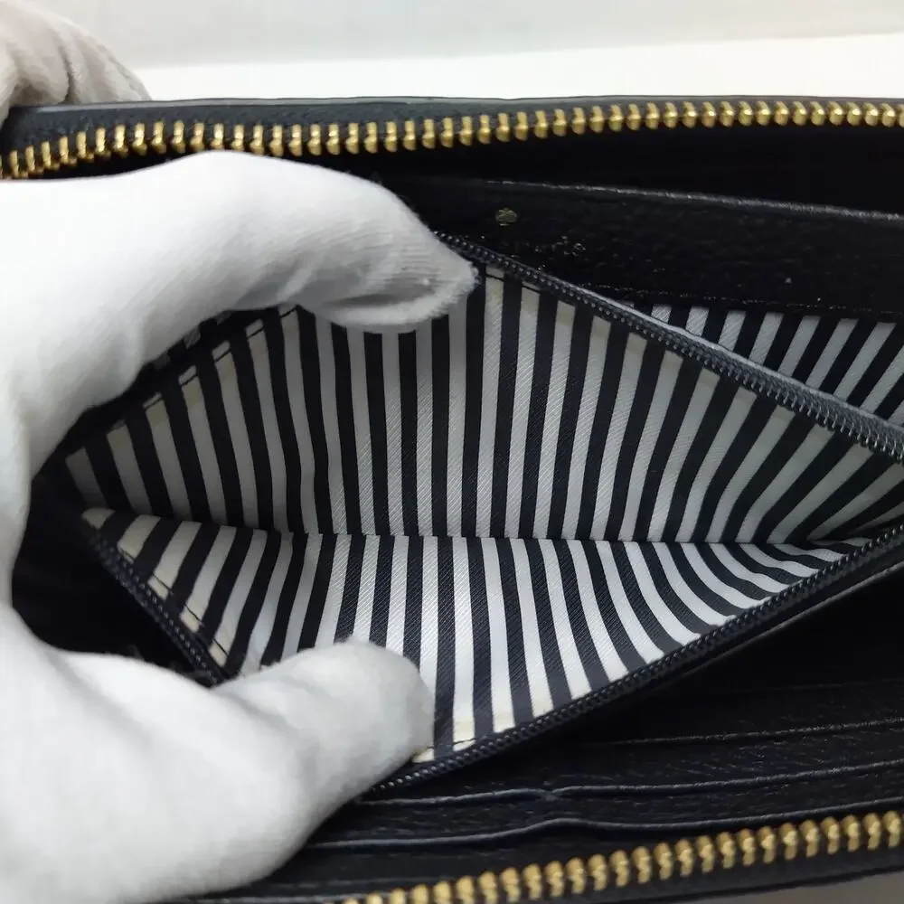 Kate Spade New York Black Pebbled Zip Around Credit Card Long Wallet